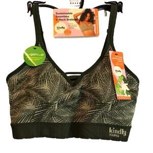 Kindly Yours Women Triangle Bralette Large V Neck Seamless Lightly Padded Green